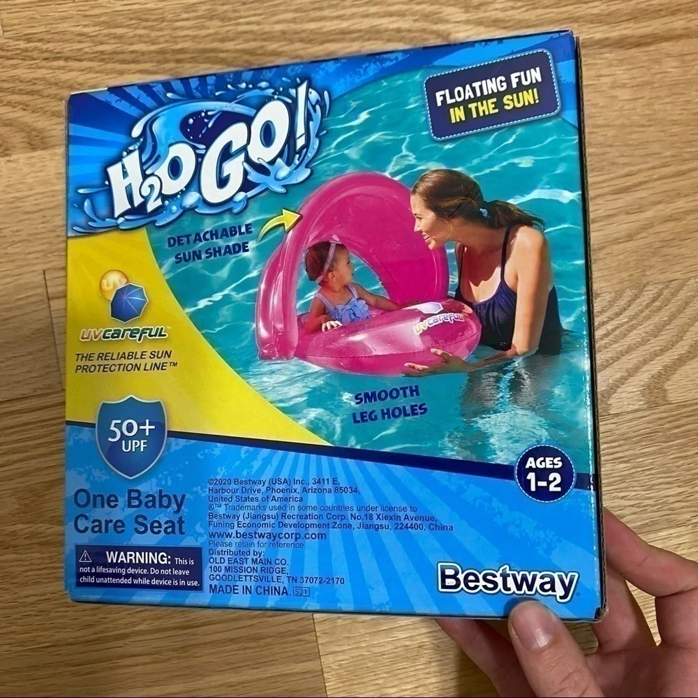H2O Go Baby Inflatable Pool Boat Floatie Detachable Sun Shade NEW Pink